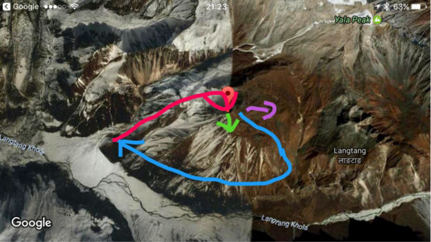 Map where Martin may have gone in Langtang